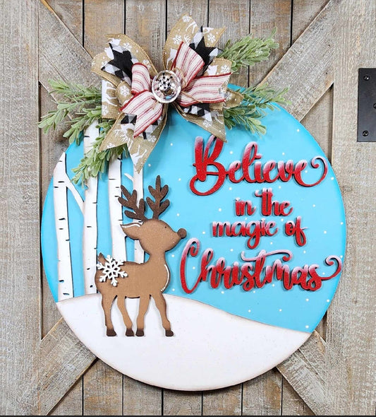 C249 Believe Reindeer Sign Door Hanger